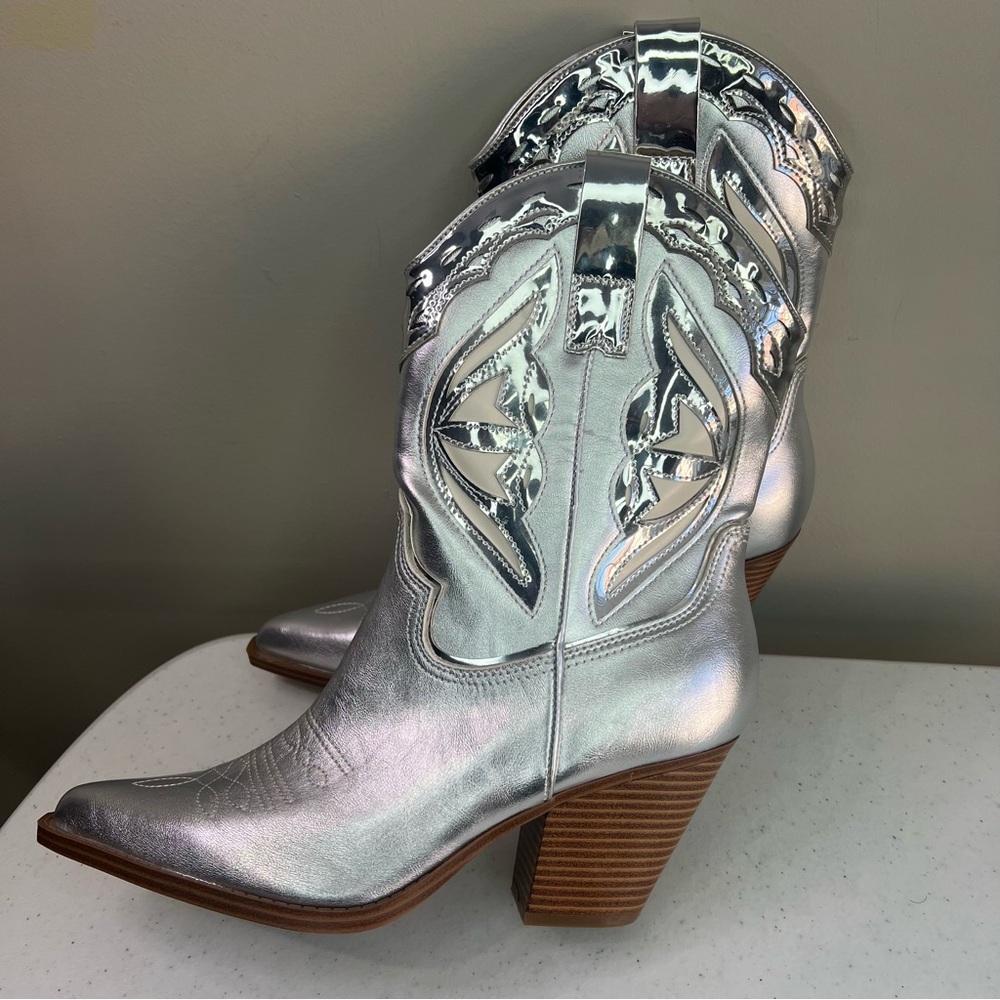 Silver Brand New Western Nine West Boots SZ.10.5 - Picture 8 of 12